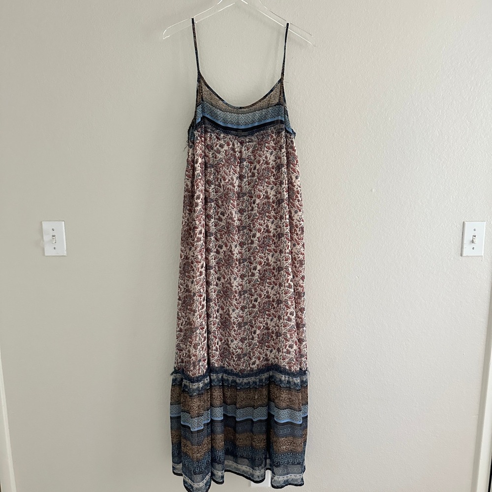 Floreat Maxi Dress XL Blue Floral Boho Mixed Print Spaghetti Strap